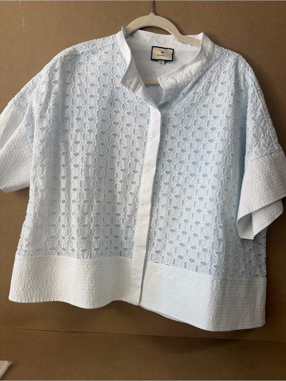 Tuckernuck White Eyelet Button-Front Short Sleeve Shirt 2xl